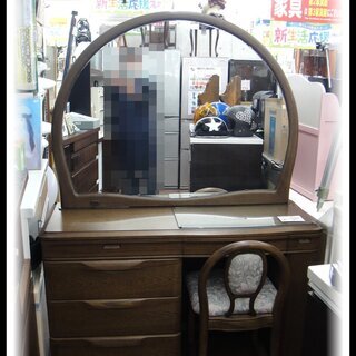 美品 横幅120cm 大型ドレッサー 4段チェスト一体型 天然木 日本製 ウォールナットカラー 専用イス付き W120×D42×H162cm