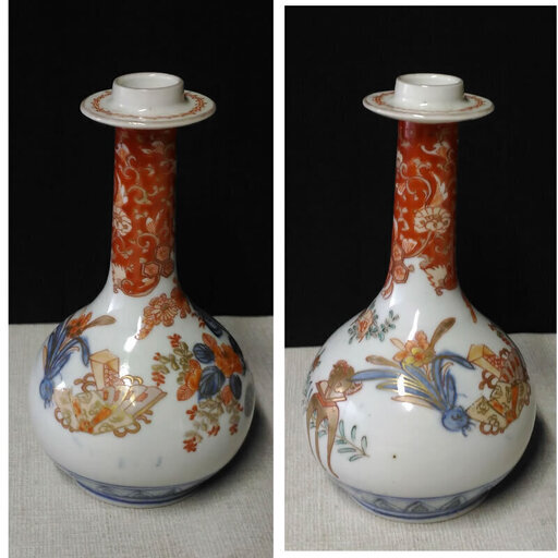 c637 古伊万里 色絵 燭台 花籠手 ローソク立て 珍品 江戸時代 合わせ箱