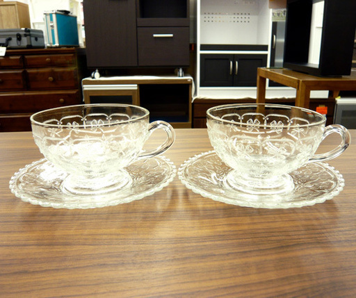 北欧 フィンランド ヌータヤルヴィ ティーカップ＆ソーサー 2客セット NUUTAJARVI レトロヴィンテージ ガラス食器 札幌 西岡