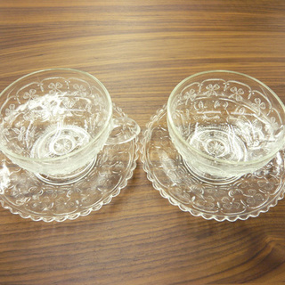 北欧 フィンランド ヌータヤルヴィ ティーカップ＆ソーサー 2客セット NUUTAJARVI レトロヴィンテージ ガラス食器 札幌 西岡の画像