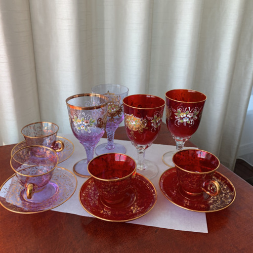 ベネチアングラス、カップ&ソーサー 豪華8客セット