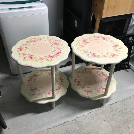 アンティーク家具 花柄ミニテーブル2台セット