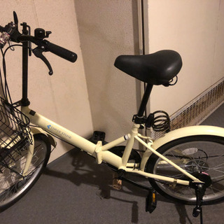 ○中古　折りたたみ自転車　20インチ　前かご・シマノ製6段変速の画像