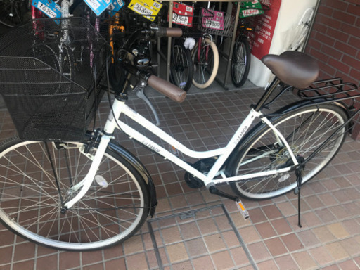 27インチ　軽快車　外装6段変速　大きめなかご　ホワイト