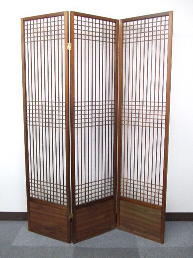 木製　和風ついたて/衝立　折りたたみ３連×２セット　間仕切り　パーテーション　ハイタイプ　レトロ　アンティーク　茶室