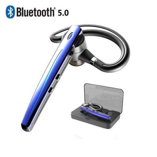 Bluetooth ヘッドセット5.0 ワイヤレスブルートゥースヘッドセット耳掛け高音質片耳 携帯電話用ハンズフリー通話左右耳兼用 日本技適マーク取得品（ブルー）