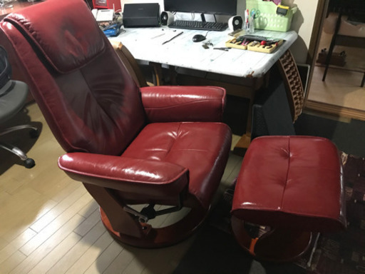 本革パーソナルチェア セミアニリン オットマン付き