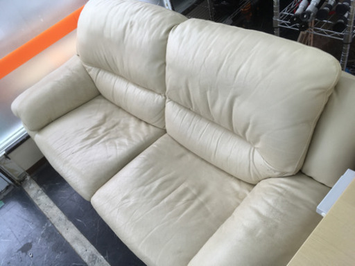 【成約御礼】2人掛けソファ【大塚家具】IDC/レザー/オフホワイト[中古品]¥5,500