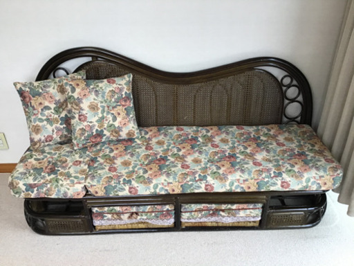 【ソファー】天然籐ハイバックカウチソファ