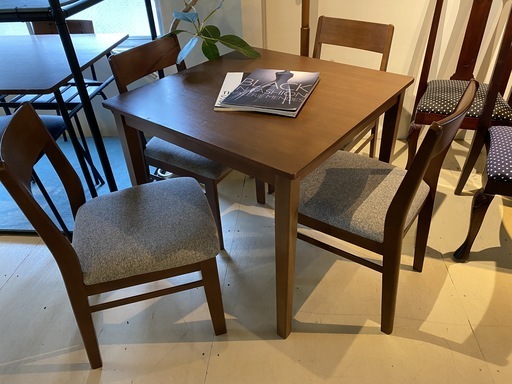 不二貿易 ダイニングテーブルセット テーブル チェア 茶 5点セット 中古品