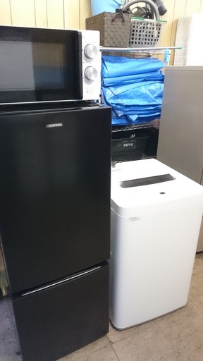 商談中！！3点セット！！アイリスオーヤマ　2ドア冷凍冷蔵庫 156L NRSD-16A-B 2019年製・maxzen 全自動洗濯機　7K　JW70WP01WH　2016年製・ツインバード　AT-DR11型　電子レンジ　2018年製