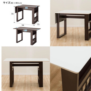 ニトリ　ダイニングテーブル　回転チェア2つ　ベンチの画像