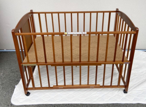 美品 ★ サワベビー ベビーベッド ピープスライド ライトブラウン 木製 日本製 キャスター付 Sawababy 澤田工業 赤ちゃん 乳幼児 レトロ