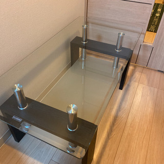 [幅110] ガラステーブル　棚付き オープン収納 異素材MIX...