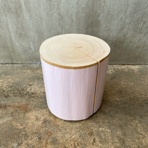 ペンキを塗った切り株スツール(pale pink)  33cm