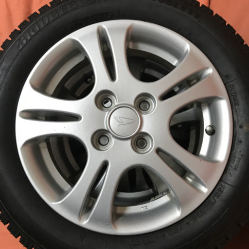 値下げ‼️135-2ブリヂストンVRX155/65R14ダイハツ純正アルミホイール付4本セット14×4.5J +45 2019年製造バリ山イボありBRIDGESTONEスタッドレス