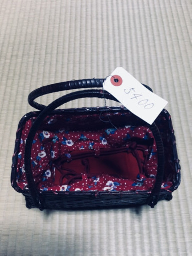 竹バッグ角長 赤茶