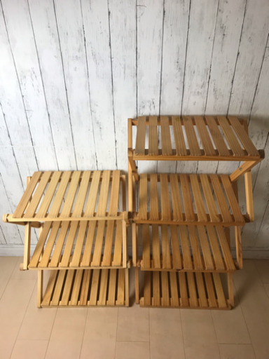 (お譲り先決まりました♡)コーナンラック.3段\u00264段セット.木製ラック.収納.キャンプ.バーベキュー