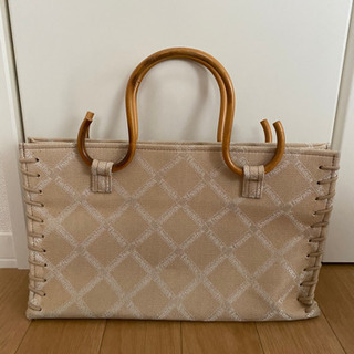 【お値下げしました】SamanthaThavasa キャンバス ウッド ハンドバッグ　ベージュの画像