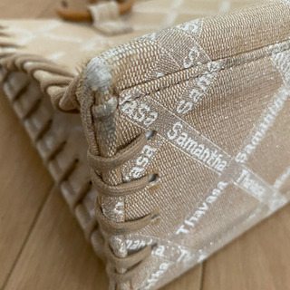 【お値下げしました】SamanthaThavasa キャンバス ウッド ハンドバッグ　ベージュの画像