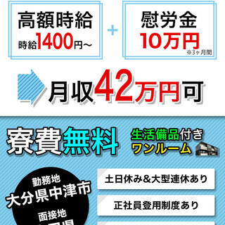 大分県中津市＜寮無料・月収42.5万円・派遣＞自動車工場 交替制 258965の画像