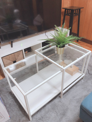 値下げ IKEA.イケア.ガラステーブル.ローテーブル.机.セット.白.ホワイト.シンプル
