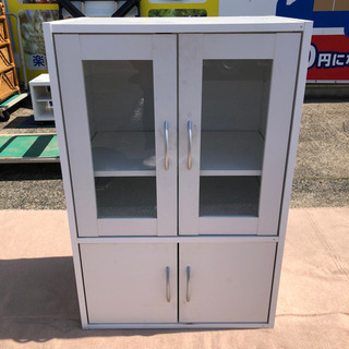 無料！！小さめサイズの食器棚🌟ガラス扉の白い家具🌟60×39×90㎝🌟