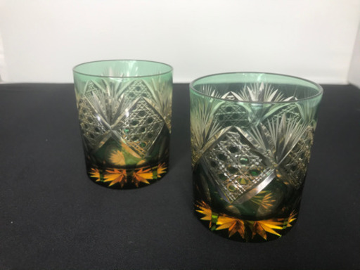 江戸切子 太武朗工房 琥珀オールドカゴメ紋 ペアグラス【愛品倶楽部柏店】