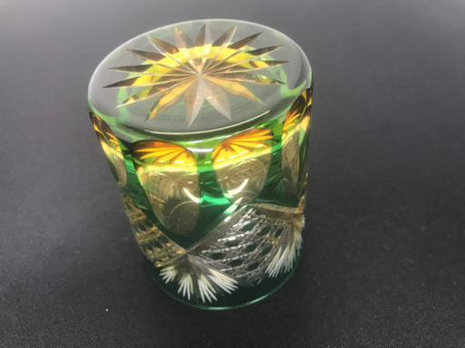 江戸切子 太武朗工房 琥珀オールドカゴメ紋 ペアグラス【愛品倶楽部柏店】