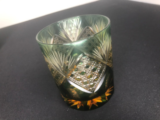 江戸切子 太武朗工房 琥珀オールドカゴメ紋 ペアグラス【愛品倶楽部柏店】