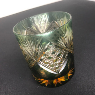 江戸切子 太武朗工房 琥珀オールドカゴメ紋 ペアグラス【愛品倶楽部柏店】