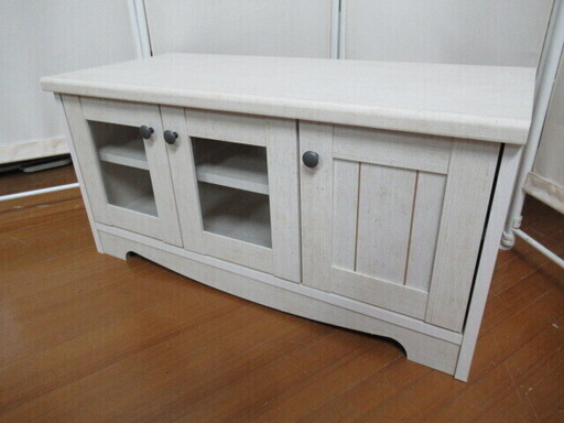 J1016/テレビ台/テレビボード/収納家具/ガラス扉/引き出し/ホワイト/中古品/