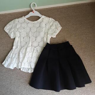 【韓国　子供服】スカート、レースのカットソー帽子のセット