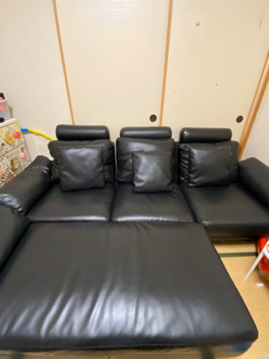 ソフトレザー　ソファ　黒