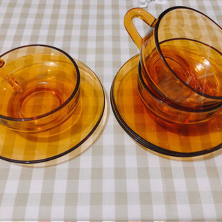 希少品　ADELEX コーヒーカップ＆ソーサー　アンバー　ガラス　