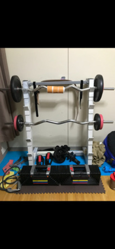 【値下げ】インクラインベンチ、パワーブロック（ﾀﾞﾝﾍﾞﾙ）、Wシャフト、ウェイトプレートセット