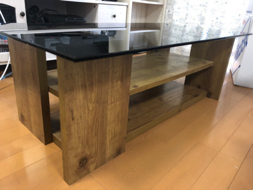 早い者勝ち！【家具】ガラスローテーブル　土台木製