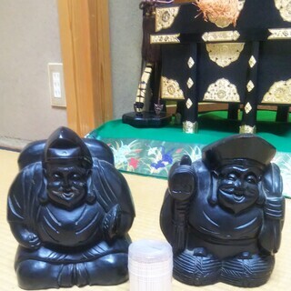 大黒様と恵比寿様？　置物　約２０cm　木彫り　縁起物　七福神