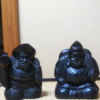 大黒様と恵比寿様？　置物　約２０cm　木彫り　縁起物　七福神の画像