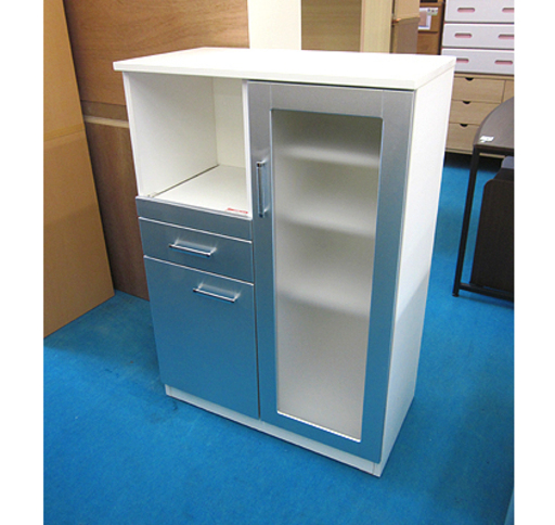 札幌【バイカラー ミドルレンジボード】幅80cm ホワイト＆シルバー 白＆銀 キッチンカウンター キッチン収納 キッチン家具 食器棚 Nバンダ 2トーンカラー 本郷通店