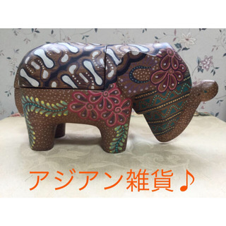 象の小物入れ 蓋スライド式【アジアン雑貨】