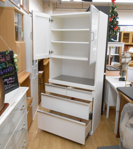 レンジボード 幅80 高さ181cm ホワイト キッチンボード キッチン収納 食器棚  ☆ PayPay(ペイペイ)決済可能 ☆ 札幌