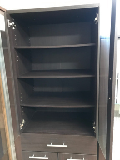 【リサイクルサービス八光　田上店　配達・設置OK】ダークブラウン　スリム　食器棚