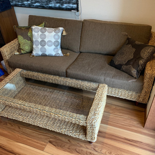 【購入者様決定】天然アバカ　ソファ　テーブル　セット