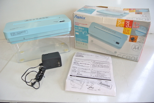 アスカ Asmix 電動クロスカットシュレッダー SC801B はがき 書類　Ａ４サイズ　通電・動作確認ＯＫ