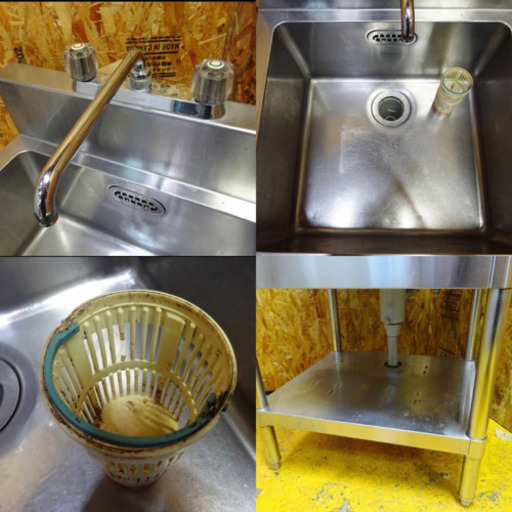 (4657-0)業務用 ステンレス 一槽シンク W600D600H800 BG150 蛇口付き 流し台 厨房機器 飲食店 店舗 