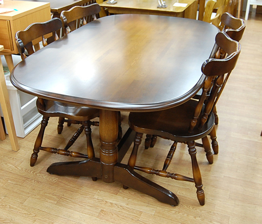 飛騨産業 4人掛けダイニングセット キツツキ 幅150×奥行90×高さ70cm ブラウン系 食卓 テーブル イス 椅子 いす ダイニング5点セット アンティーク調 楕円形☆ PayPay(ペイペイ)決済可能 ☆ 札幌市 清田区 平岡