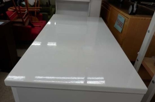 レンジボード 幅80 高さ115.5 ニトリ ホワイト 鏡面 スライド棚 コンセント穴 食器棚 家電ボード キッチンラック キャビネッ