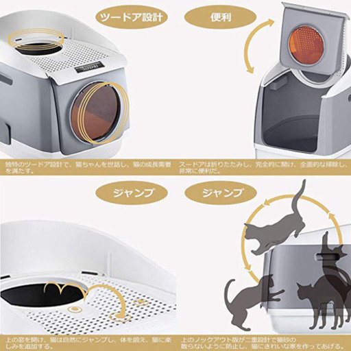 【取引中】猫 ペット トイレ 宇宙船型 活性炭脱臭抗菌フィルター ツードア 猫砂 掃除簡単