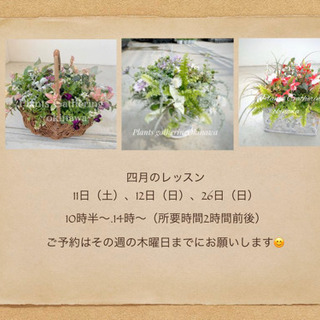 プランツギャザリング寄せ植えレッスン　4月のスケジュール